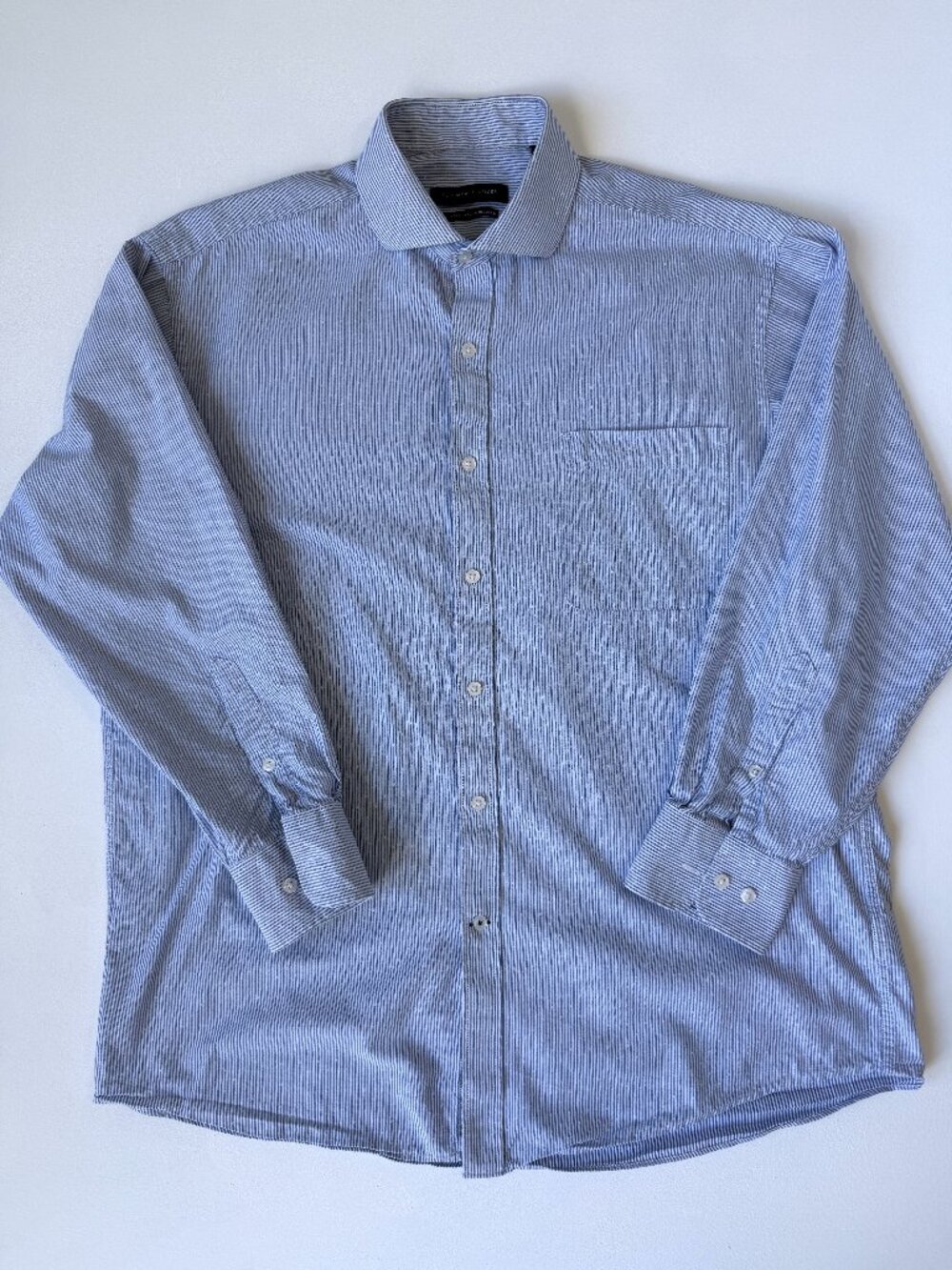 Tommy Hilfiger Regular Fit Striped Dress Shirt Blue White Cotton 17 34/35